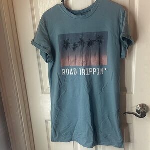 Blue Graphic Tee with Palm Trees